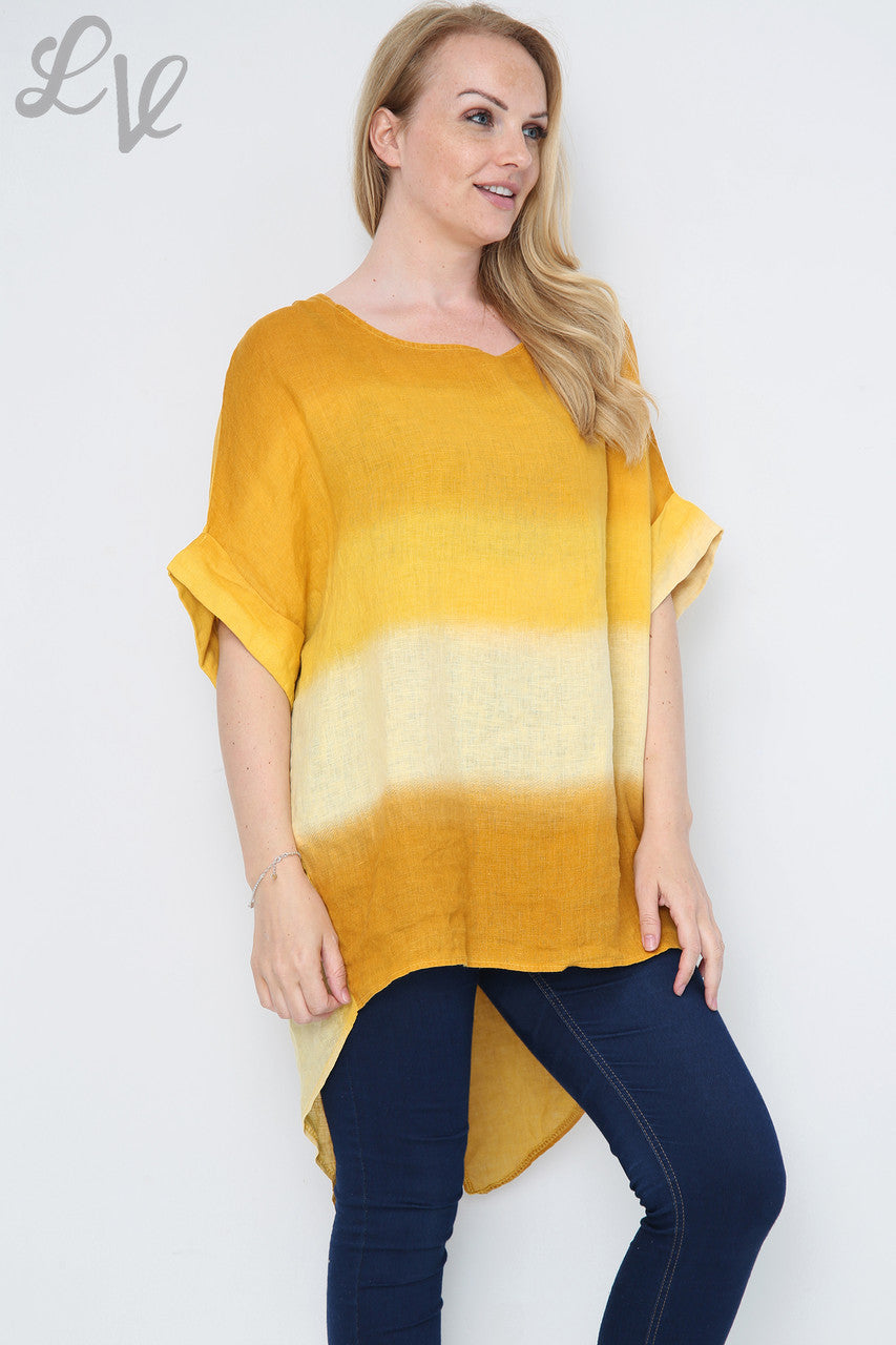 Dames Ombre Tuniek Top/Jurk met Split Achter Zoom Mosterd Stukprijs €14,99