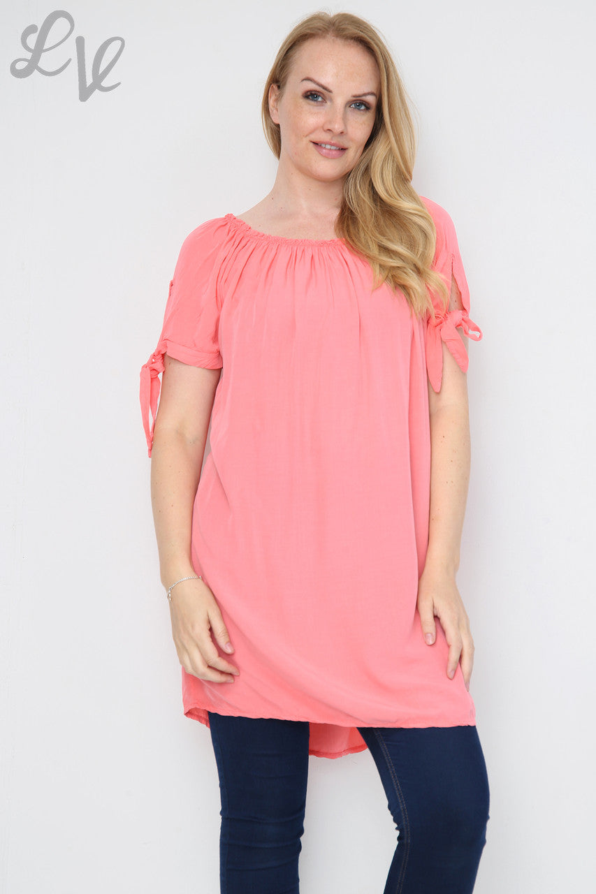 Ladies Plain Gypsy Style Tunic Dress Coral Unit Price £9.99
