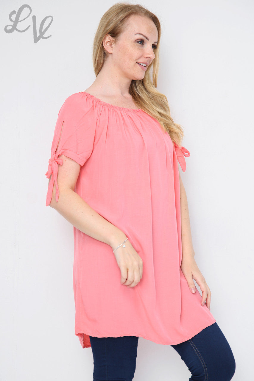 Ladies Plain Gypsy Style Tunic Dress Coral Unit Price £9.99