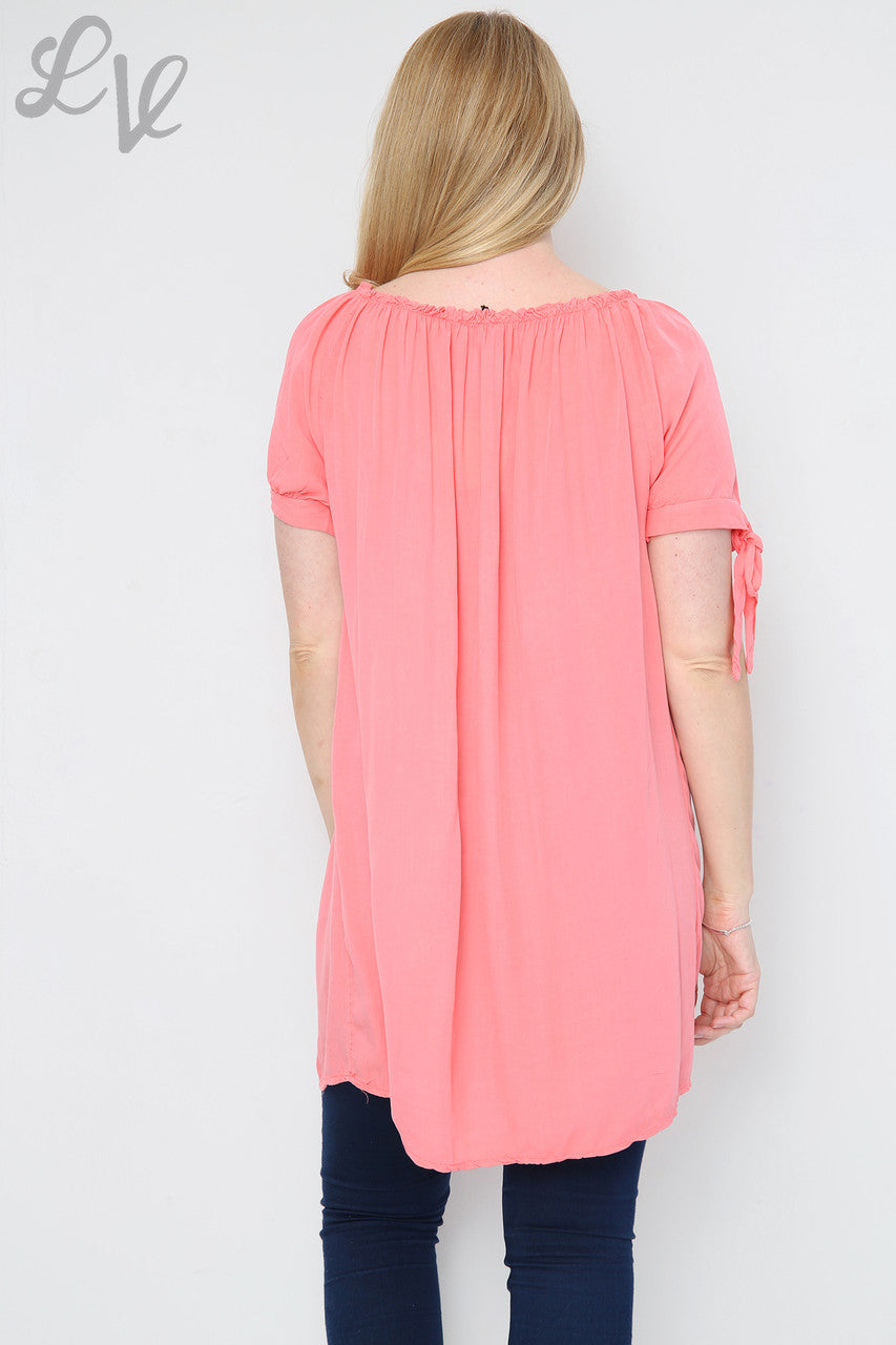 Ladies Plain Gypsy Style Tunic Dress Coral Unit Price £9.99