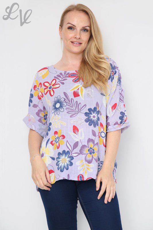 Ladies Colourful Flower Print Top Purple Unit Price £9.99