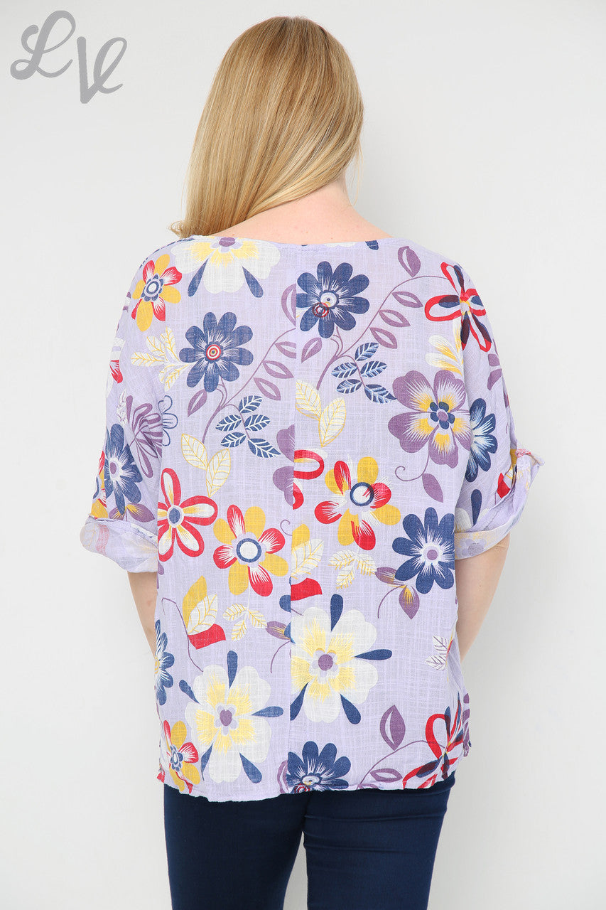 Dames kleurrijke top met bloemenprint paars Stukprijs £9,99