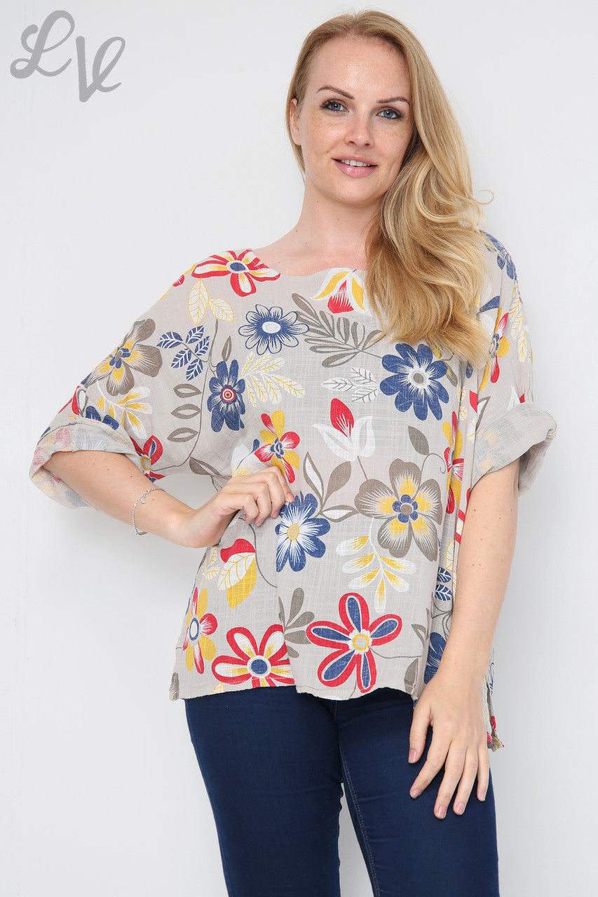FLORAL MIXTURE PRINT TOP STONE