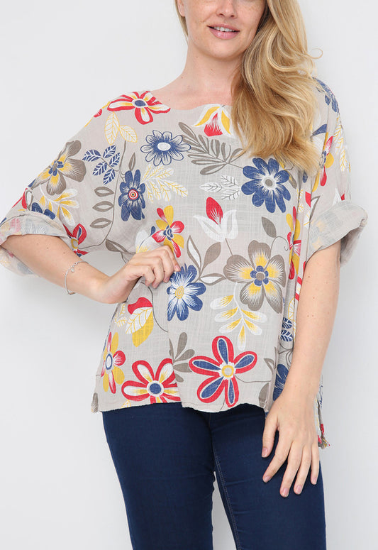 FLORAL MIXTURE PRINT TOP STONE