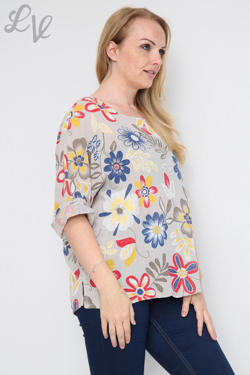 FLORAL MIXTURE PRINT TOP STONE