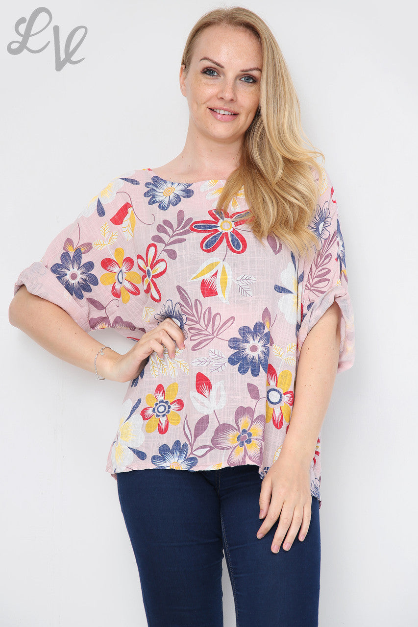 FLORAL MIXTURE PRINT TOP DUSTY PINK