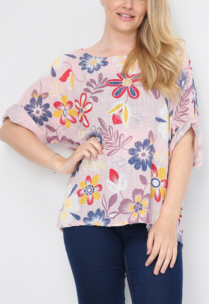 FLORAL MIXTURE PRINT TOP DUSTY PINK