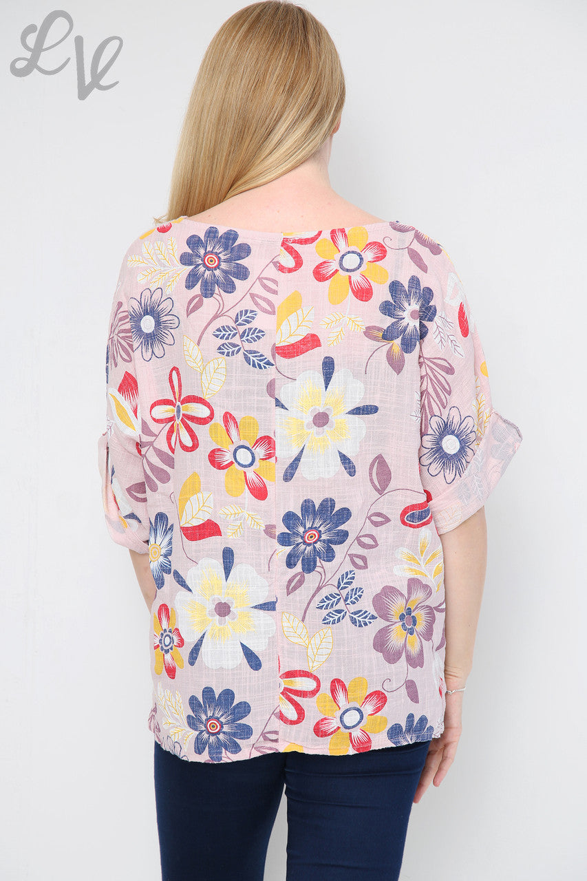 FLORAL MIXTURE PRINT TOP DUSTY PINK