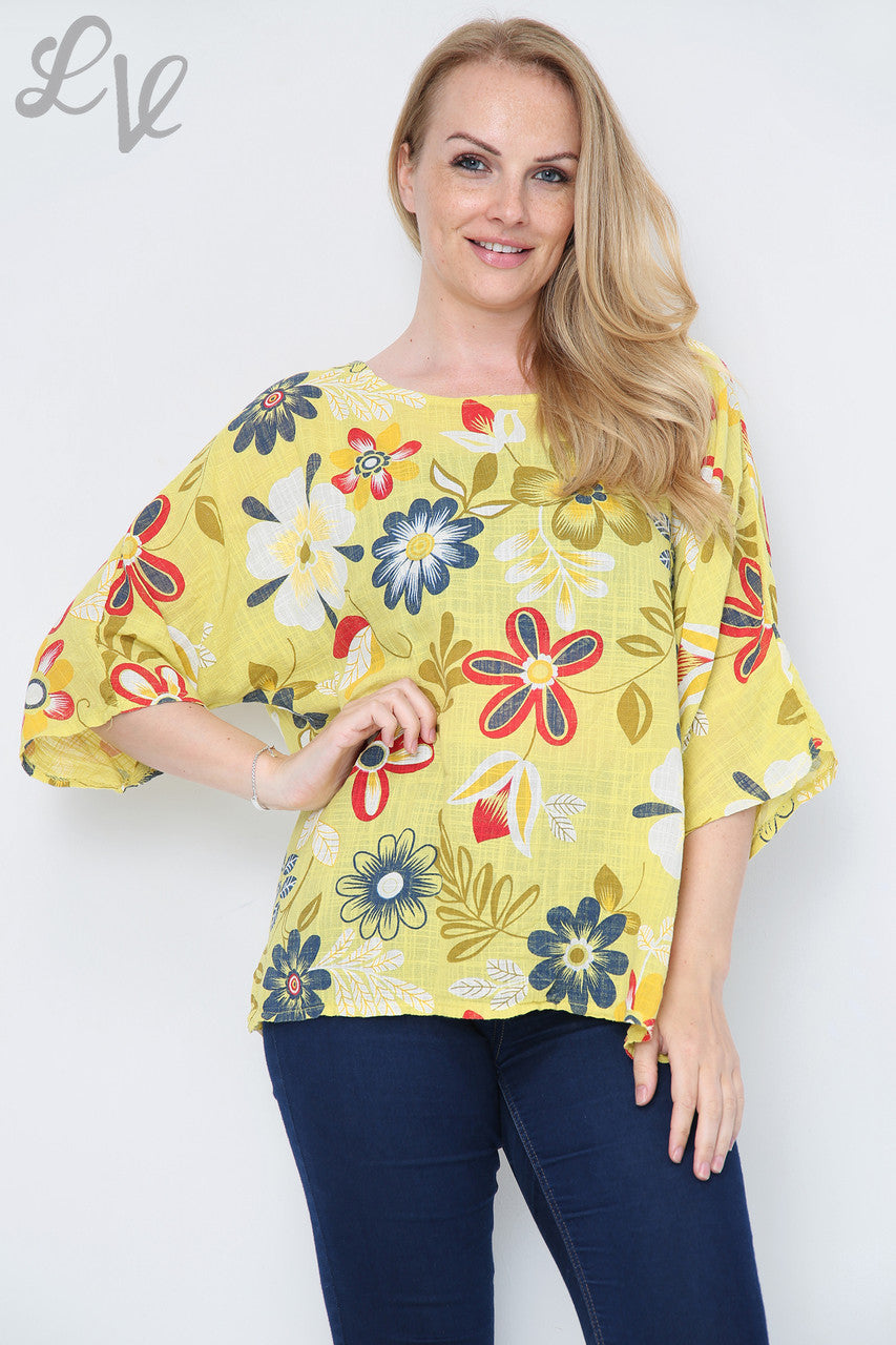 FLORAL MIXTURE PRINT TOP LEMON