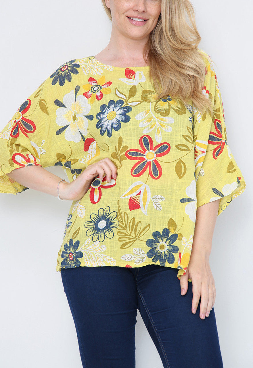 FLORAL MIXTURE PRINT TOP LEMON