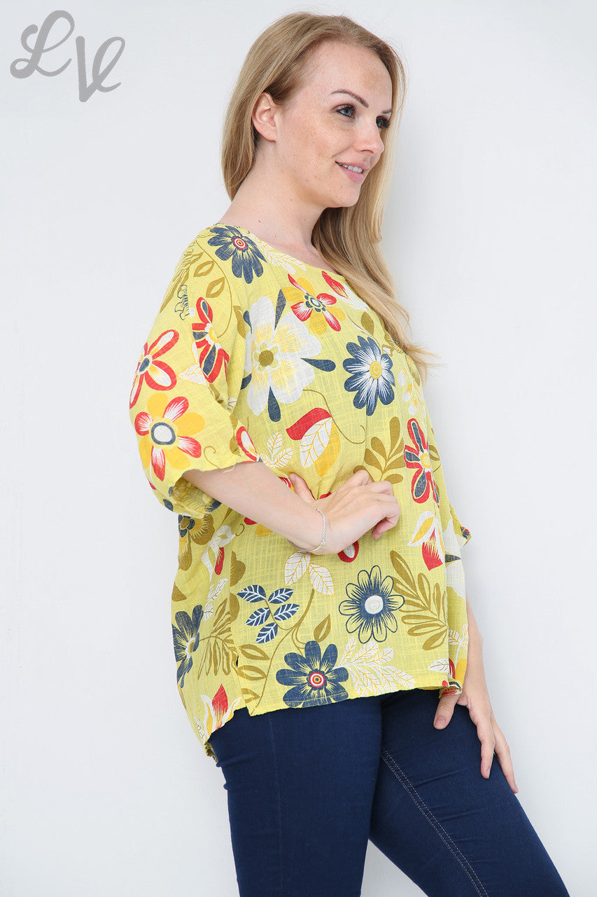 FLORAL MIXTURE PRINT TOP LEMON