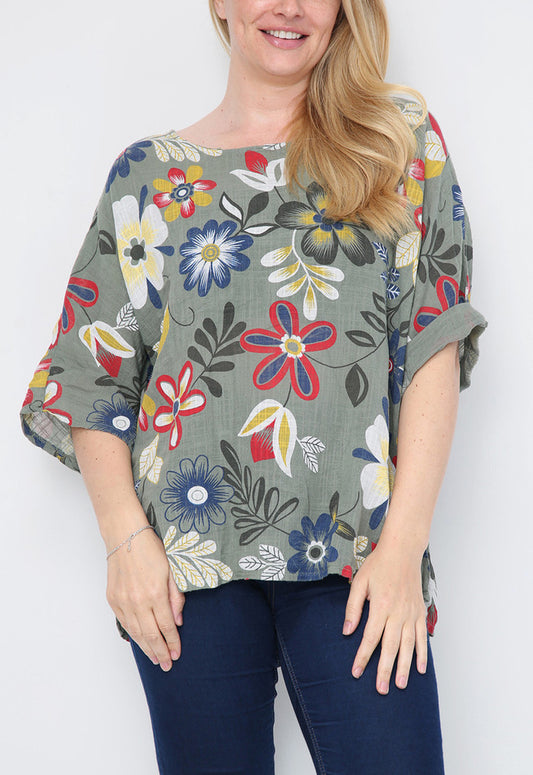 FLORAL MIXTURE PRINT TOP KHAKI