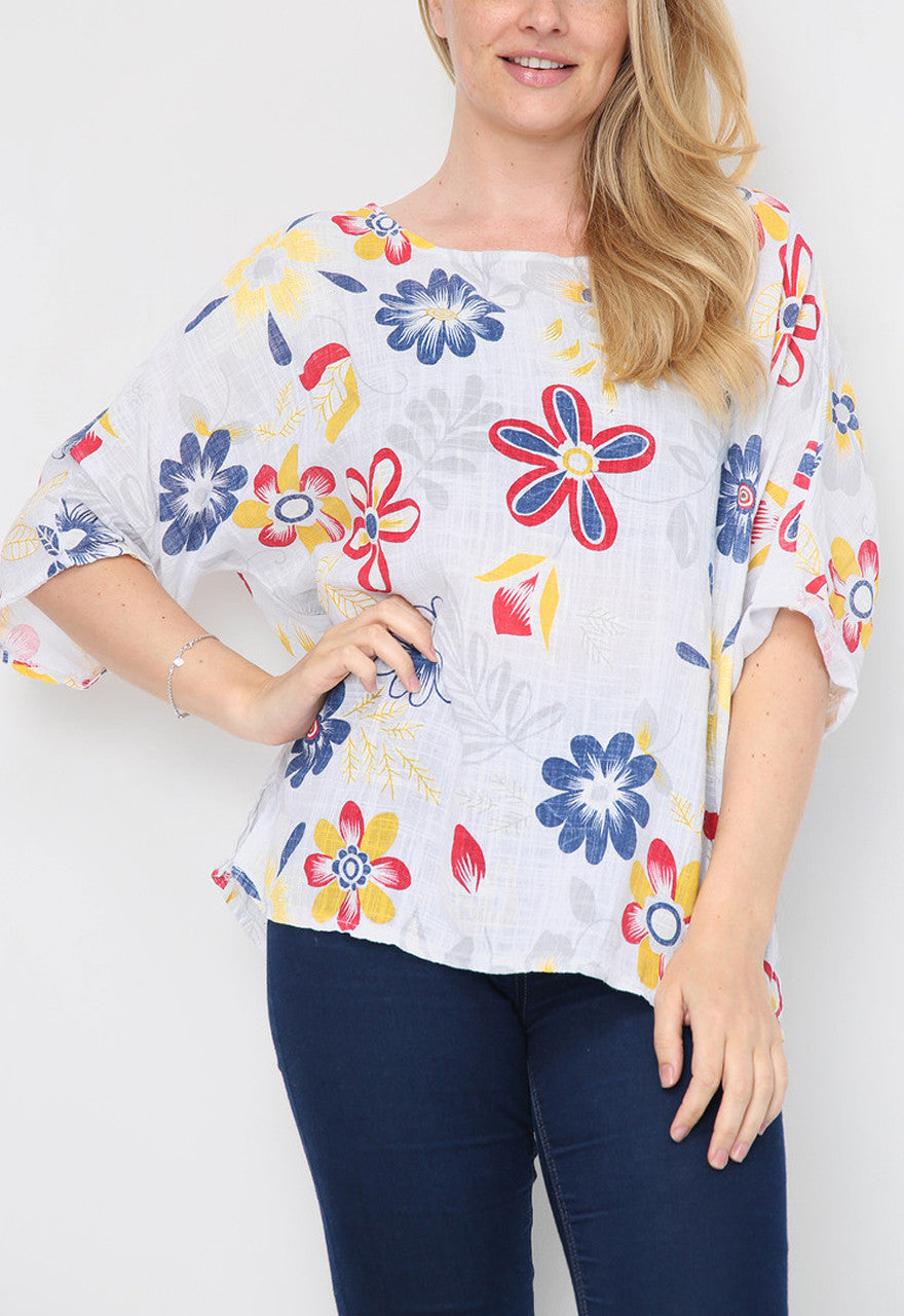 FLORAL MIXTURE PRINT TOP WHITE