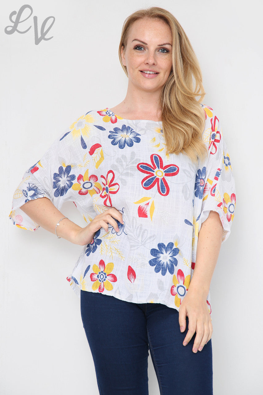 FLORAL MIXTURE PRINT TOP WHITE