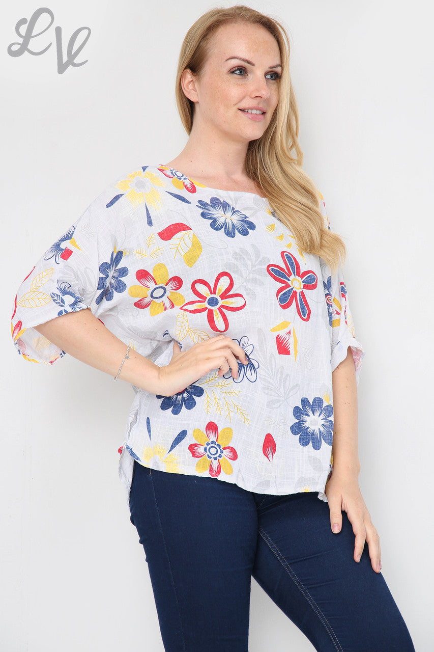 FLORAL MIXTURE PRINT TOP WHITE