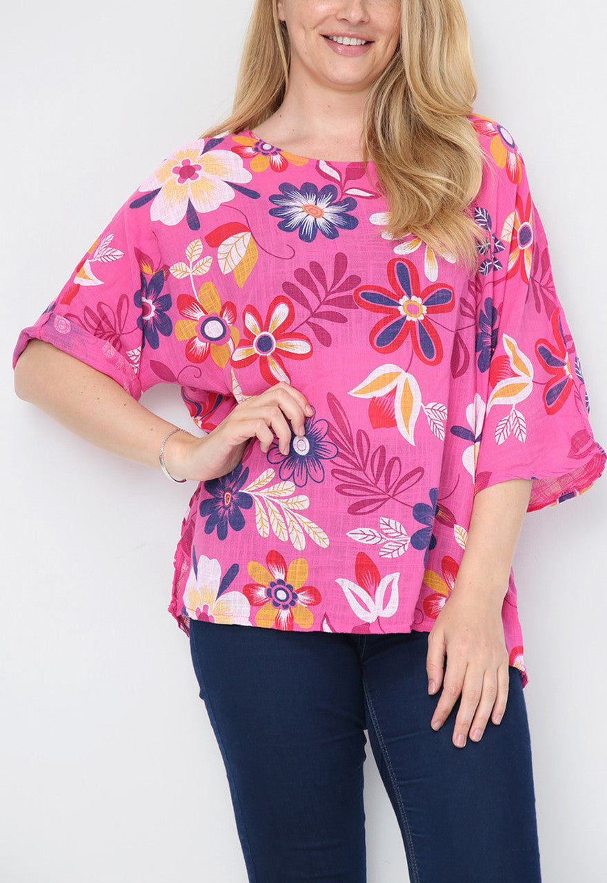 FLORAL MIXTURE PRINT TOP CERISE