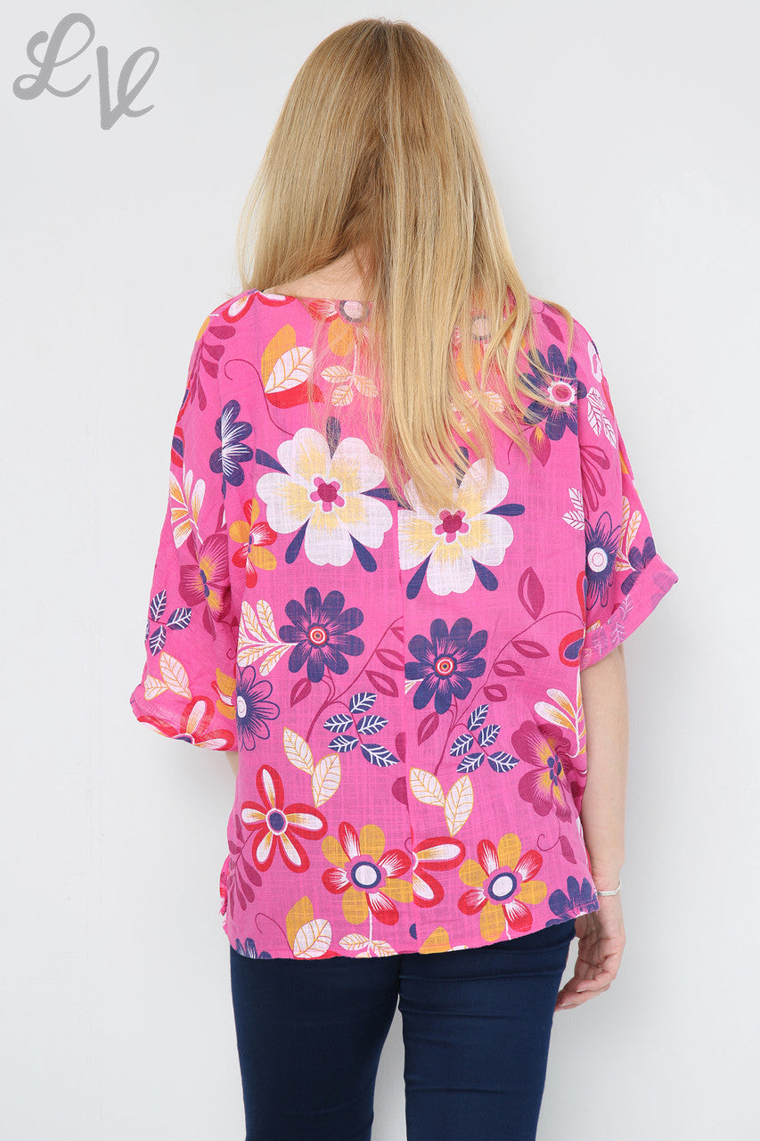 FLORAL MIXTURE PRINT TOP CERISE