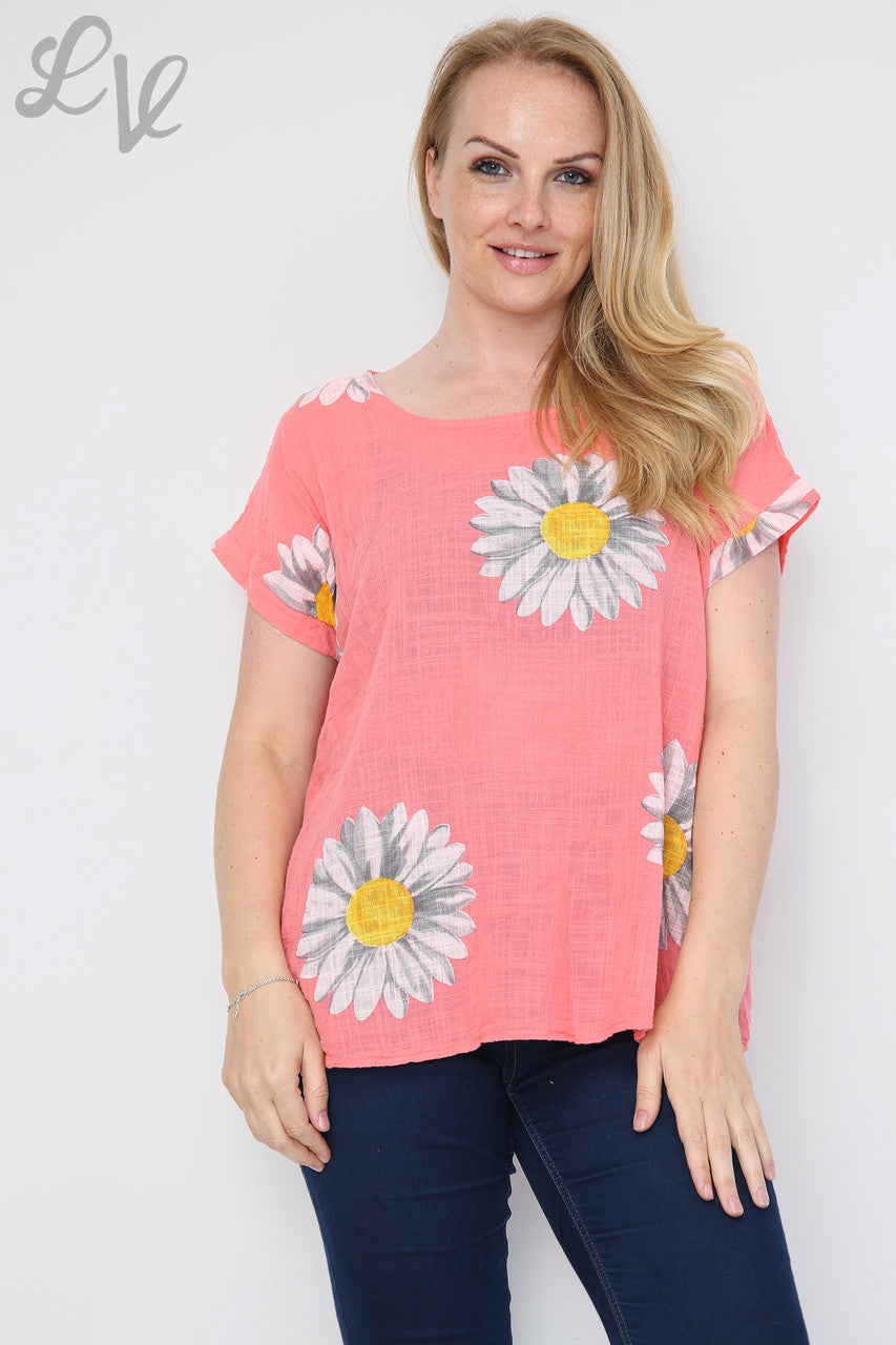 Dames Daisy Top Korte Mouwen Koraalstukprijs £ 9,99