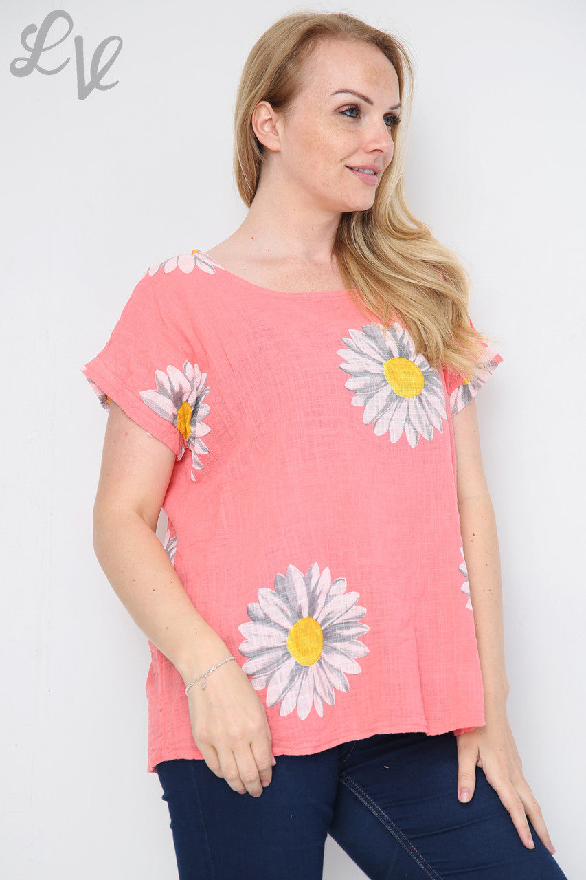 Dames Daisy Top Korte Mouwen Koraalstukprijs £ 9,99