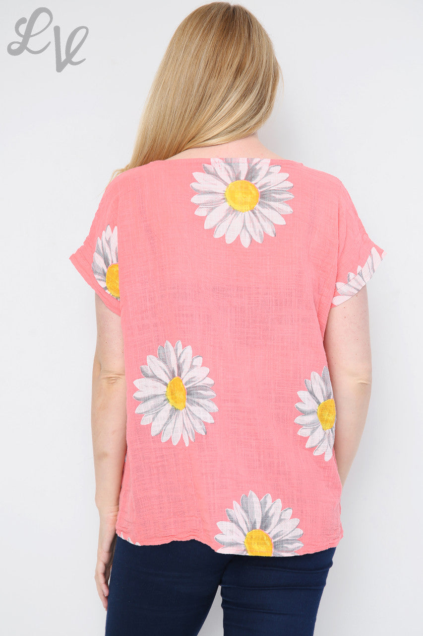 Dames Daisy Top Korte Mouwen Koraalstukprijs £ 9,99