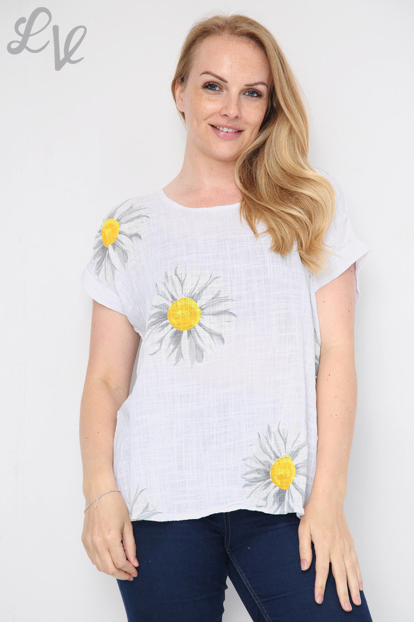 Dames Daisy Top met Korte Mouwen Wit