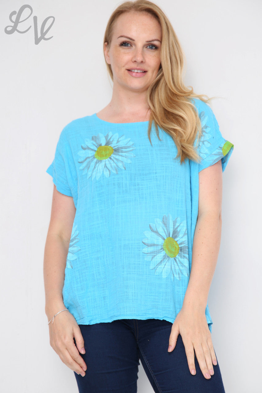 Ladies Daisy Short Sleeved Top Turquoise Unit Price £9.99
