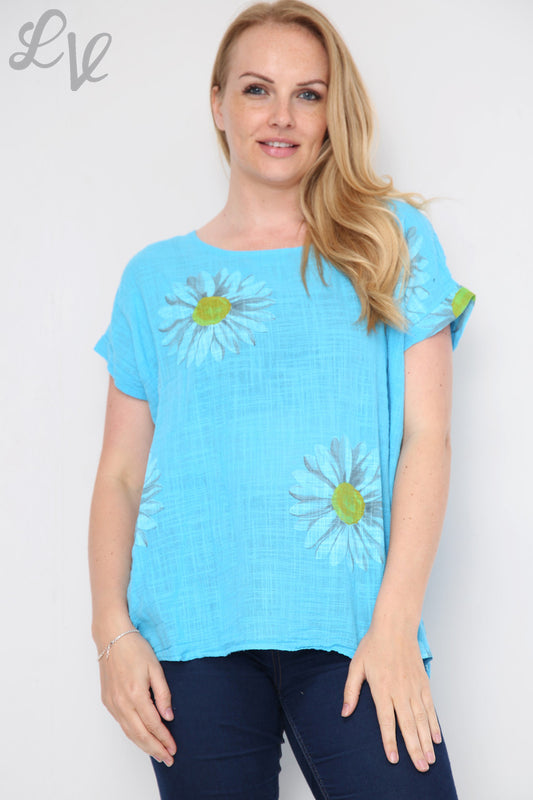 Ladies Daisy Short Sleeved Top Turquoise Unit Price £9.99