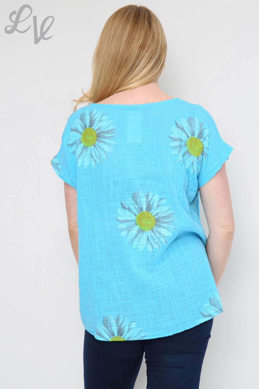 Ladies Daisy Short Sleeved Top Turquoise Unit Price £9.99