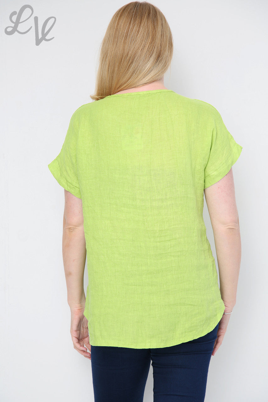 Ladies Sequin Flower Front Top Lime- Unit Price £12.99