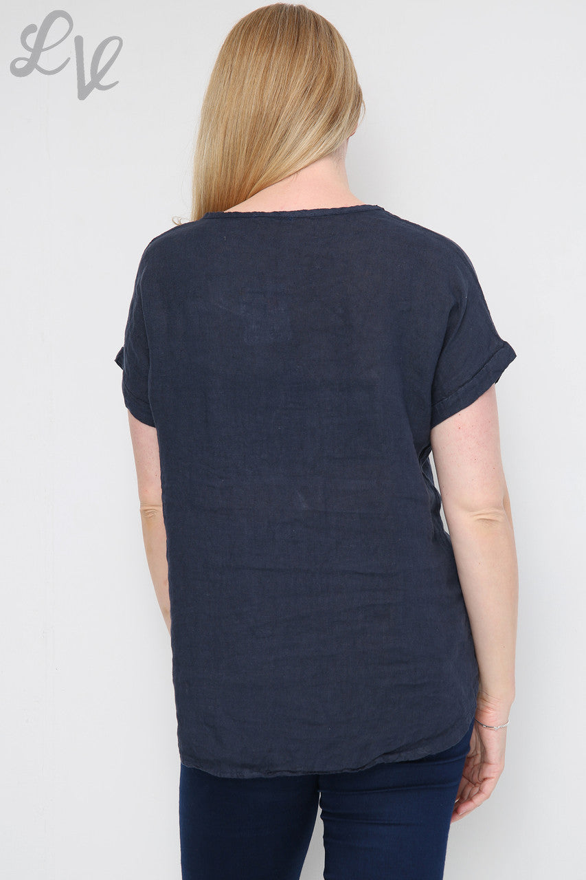Dames Top met Bloemenpailletten Navy - Prijs per eenheid € 12,99