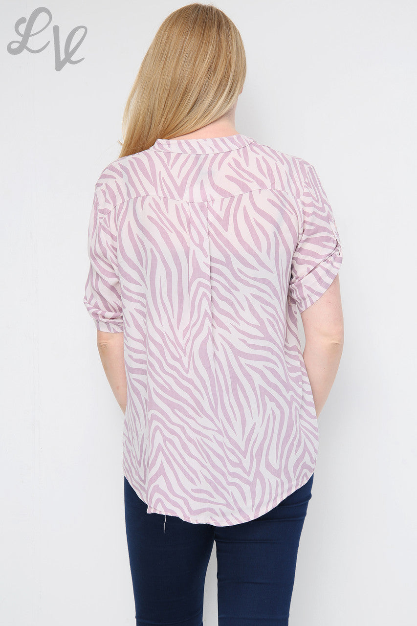 Dames Zebraprint Grandad Shirt Oudroze