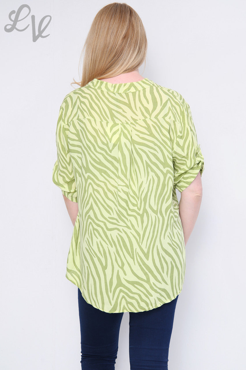 Dames Grandad Overhemd Met Zebraprint Limoengroen Stukprijs €10,99