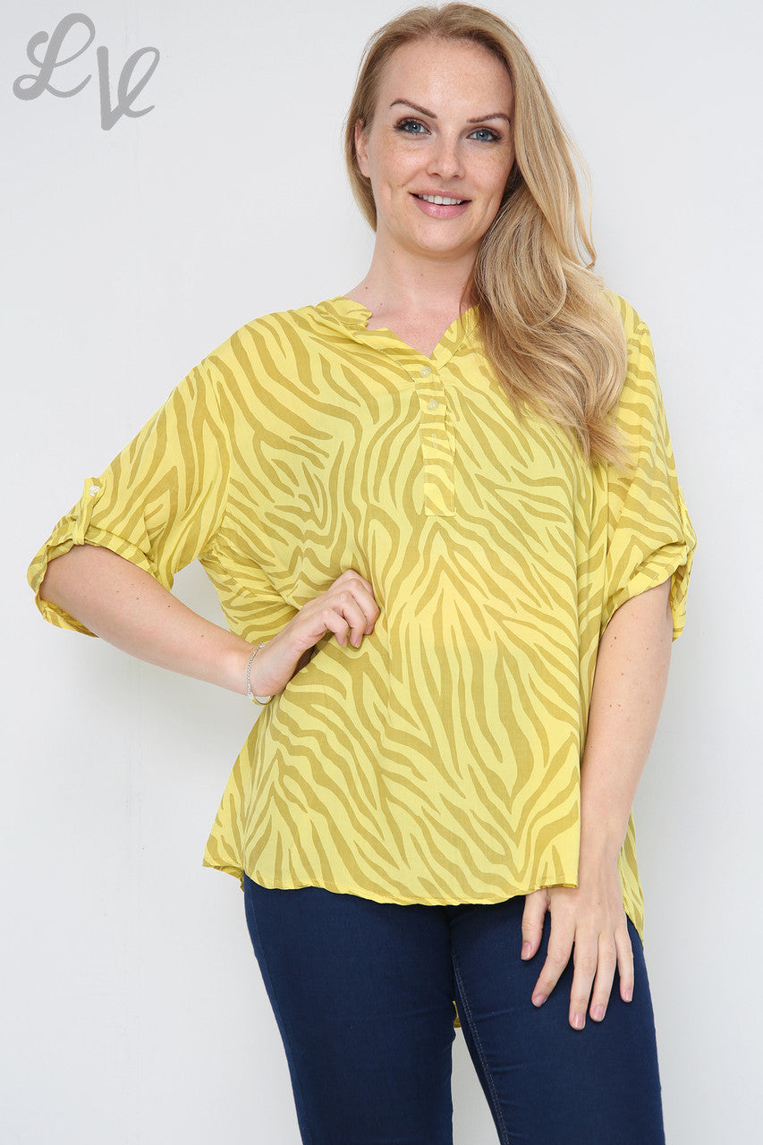 Ladies Zebra Print Grandad Shirt Mustard Unit Price £10.99