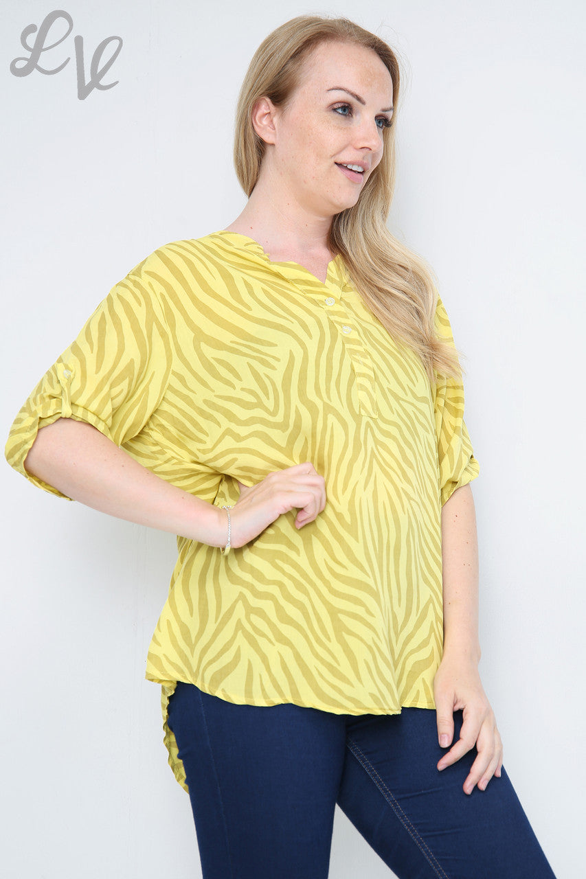 Ladies Zebra Print Grandad Shirt Mustard Unit Price £10.99