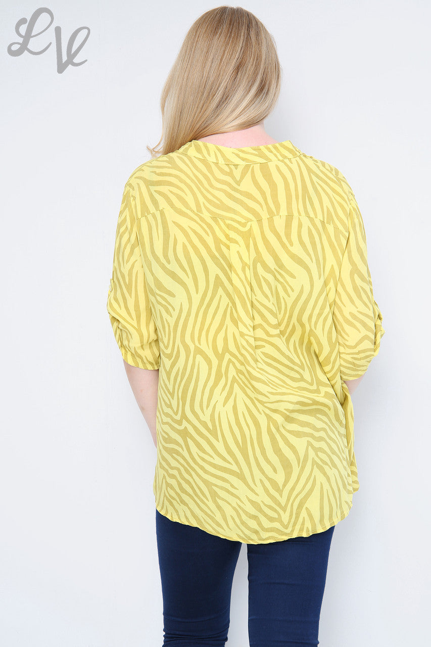Ladies Zebra Print Grandad Shirt Mustard Unit Price £10.99