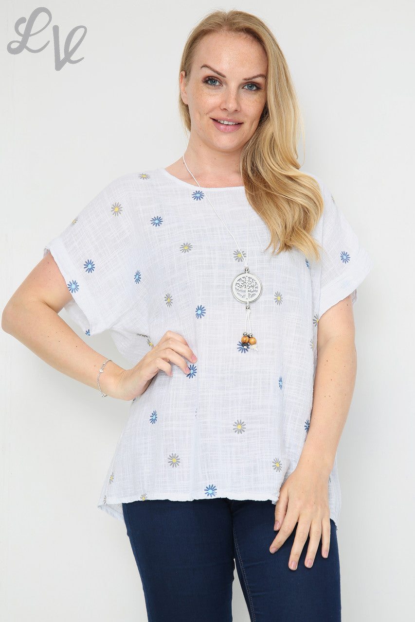 Ladies Ditsy Daisy Print Top White Unit Price £7.99