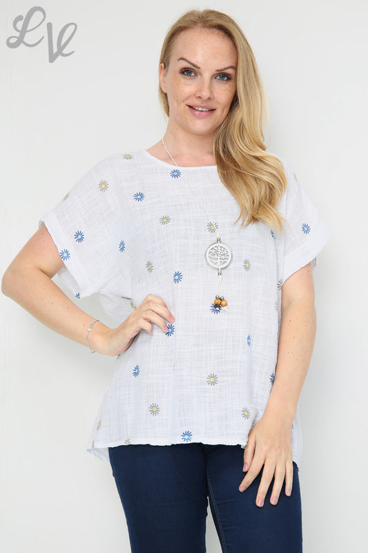 Ladies Ditsy Daisy Print Top White Unit Price £7.99