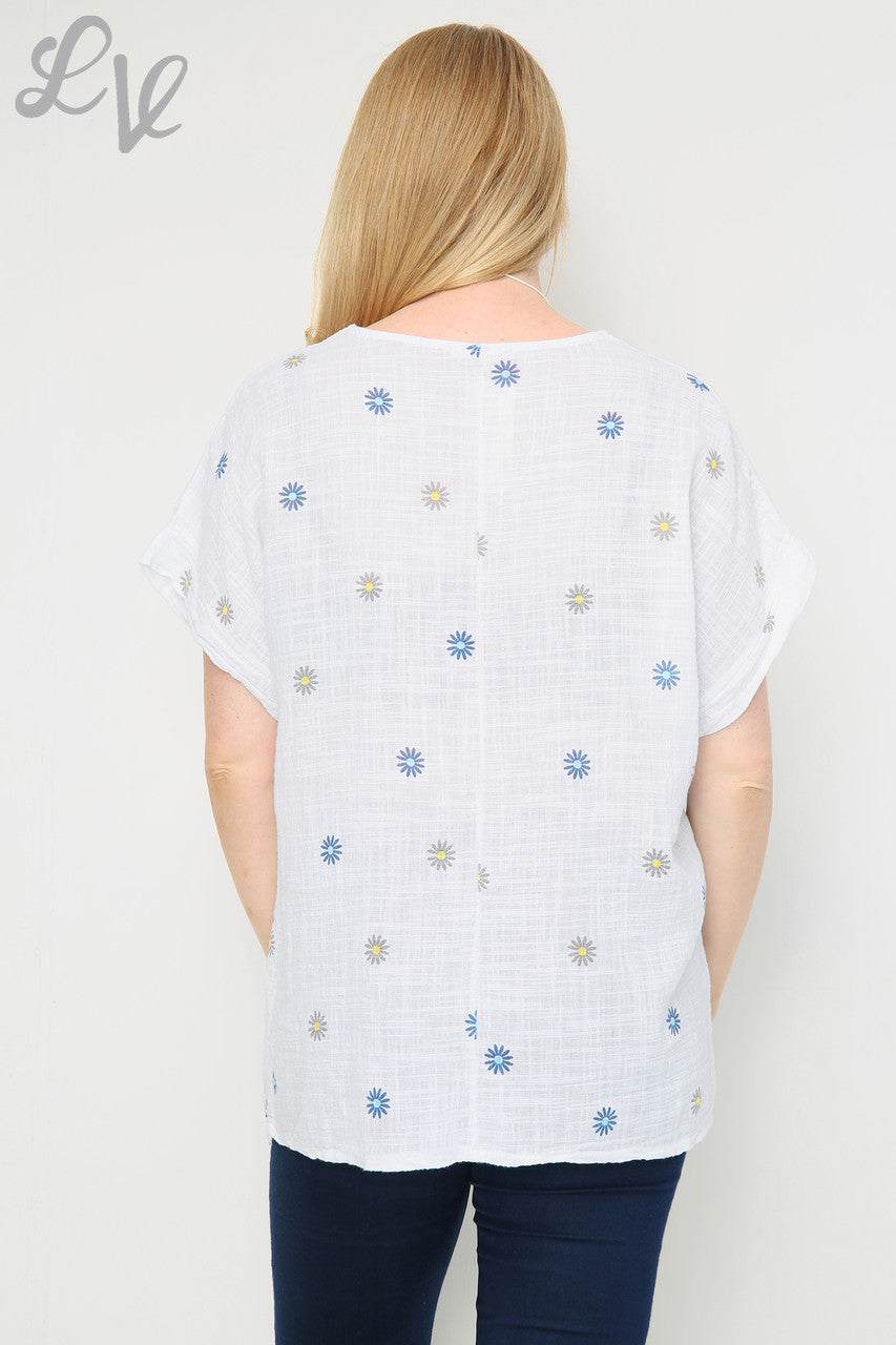 Ladies Ditsy Daisy Print Top White Unit Price £7.99