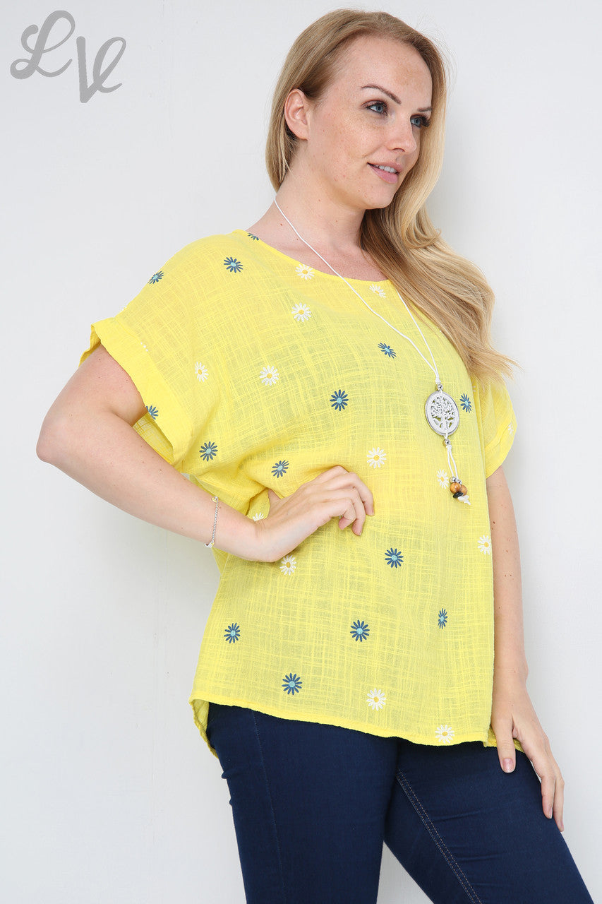 Dames top met ditsy madeliefjesprint geel Stukprijs € 7,99