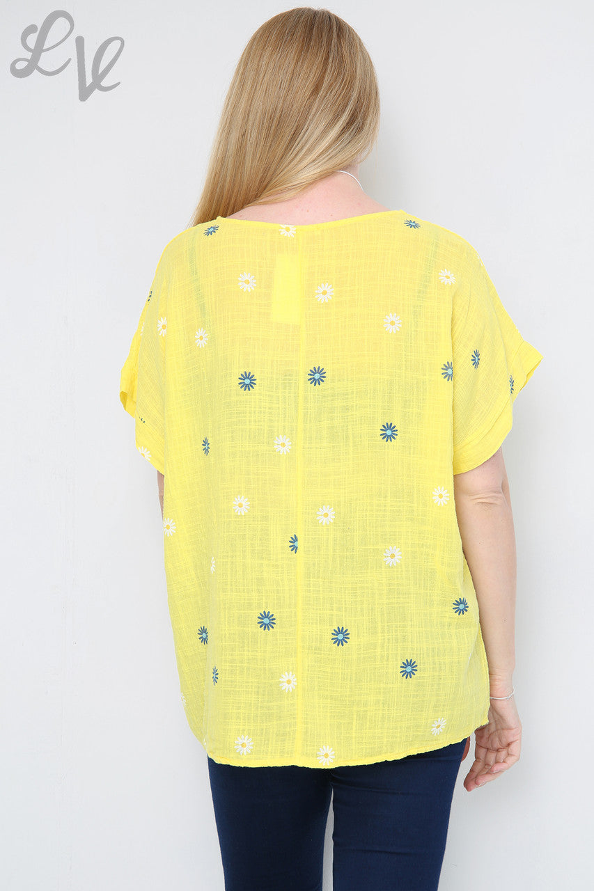 Dames top met ditsy madeliefjesprint geel Stukprijs € 7,99