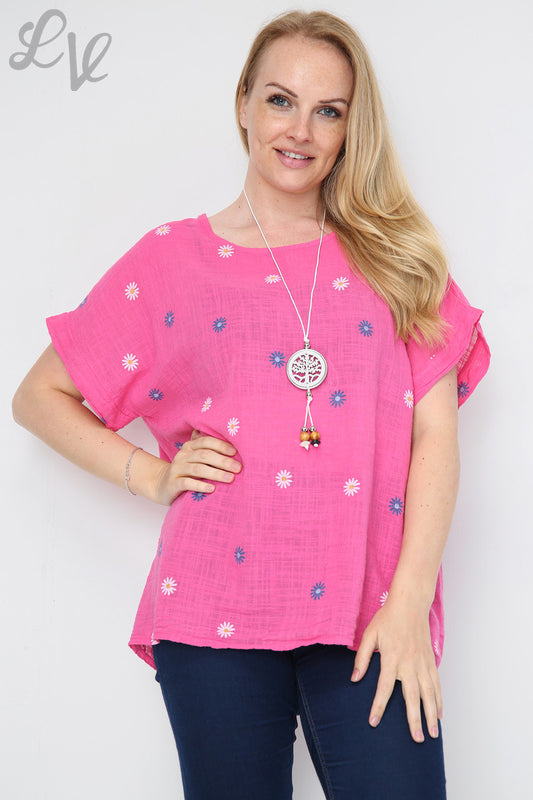Ladies Ditsy Daisy Print Top Cerise Unit Price £7.99