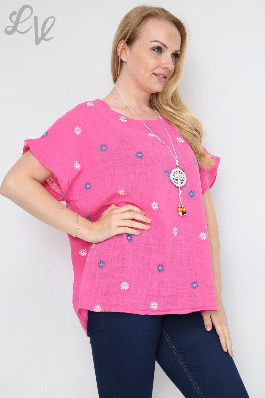 Ladies Ditsy Daisy Print Top Cerise Unit Price £7.99