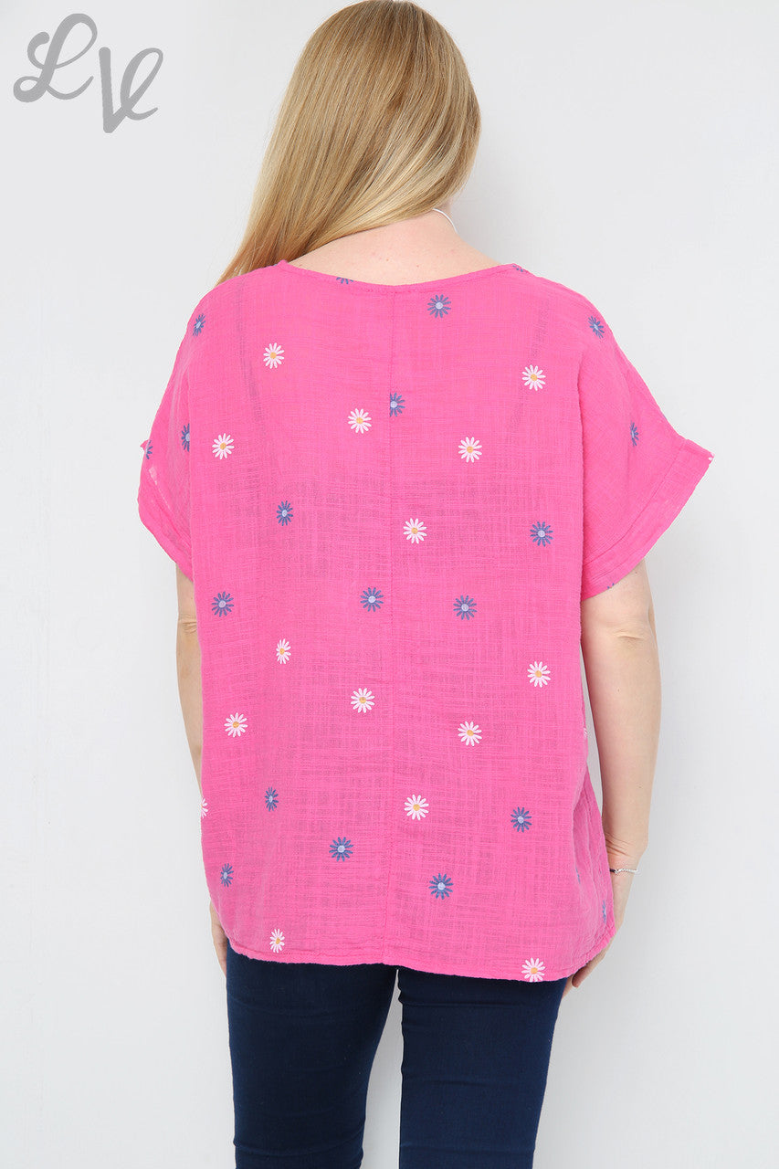 Ladies Ditsy Daisy Print Top Cerise Unit Price £7.99