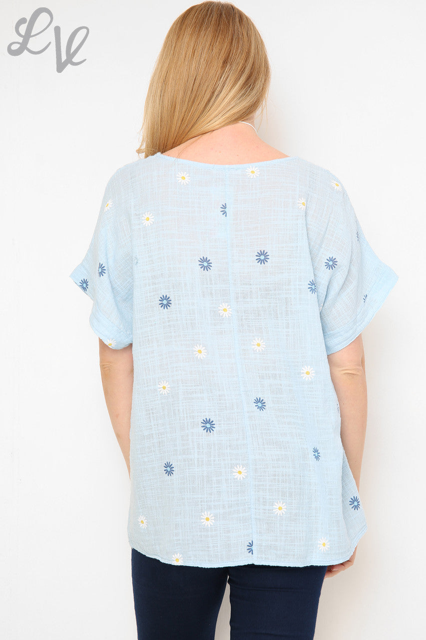 Ladies Ditsy Daisy Print Top Light Blue Unit Price £7.99