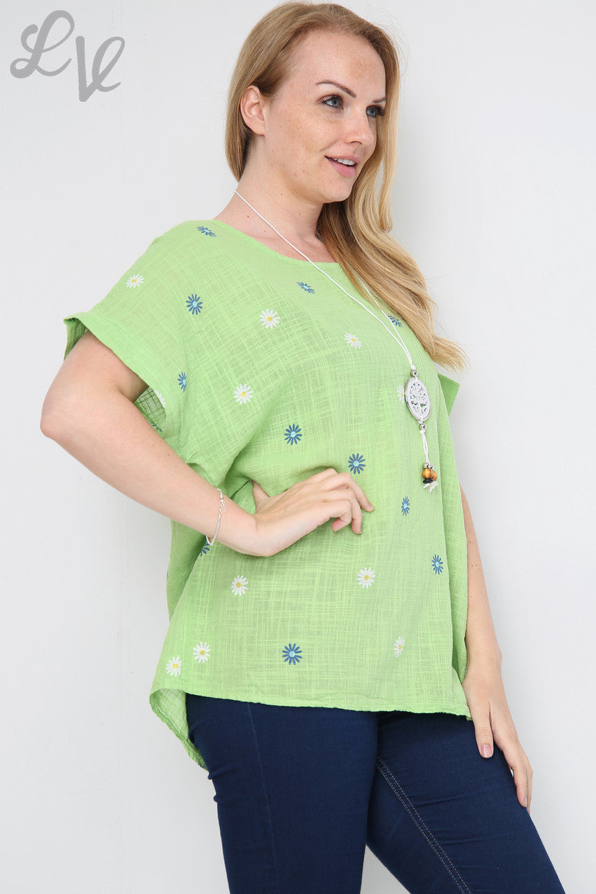 Dames Top met Madeliefjesprint Limoengroen Stukprijs € 7,99