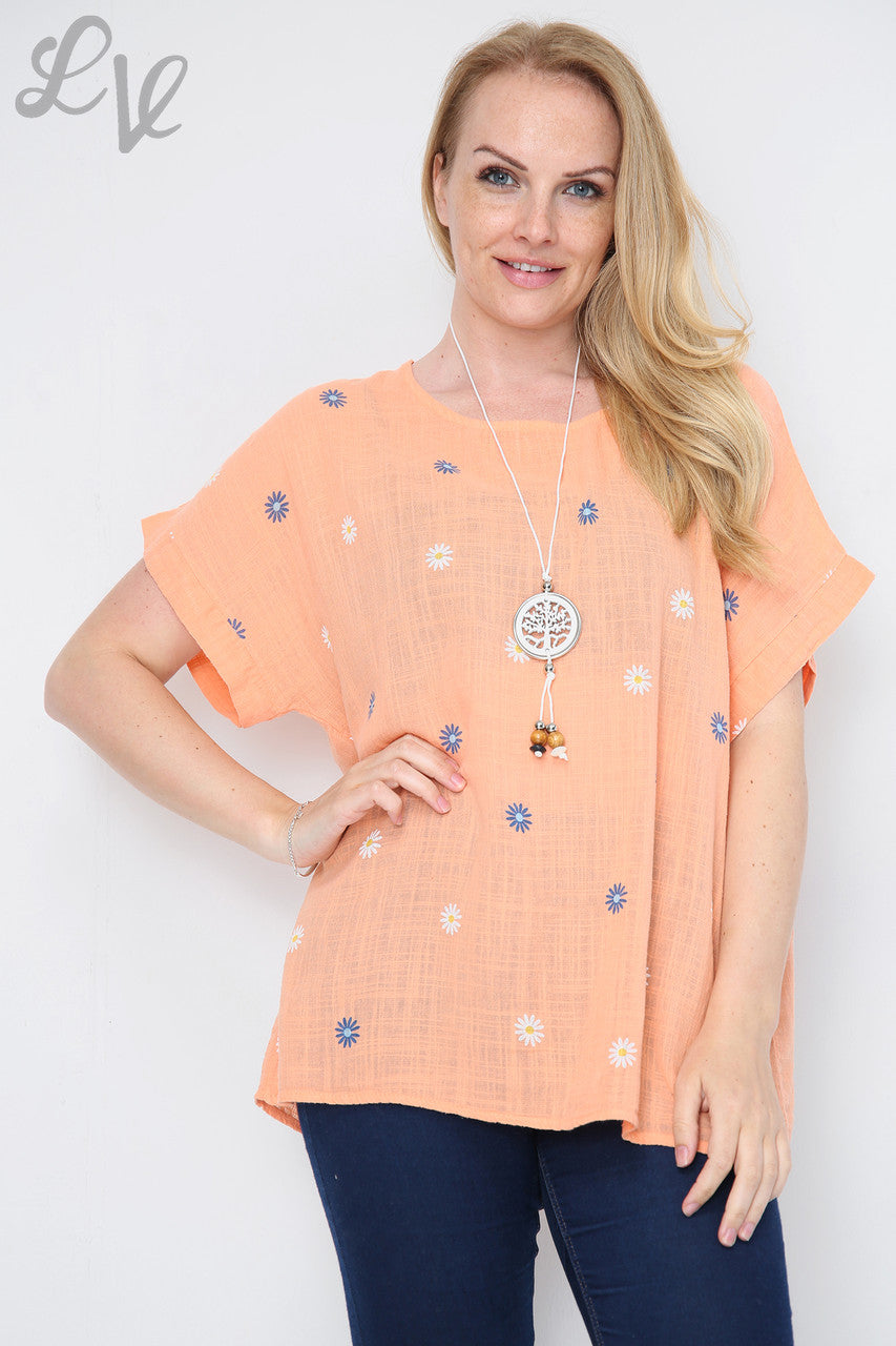 Dames Ditsy Madeliefjesprint Top Perzikstukprijs € 7,99