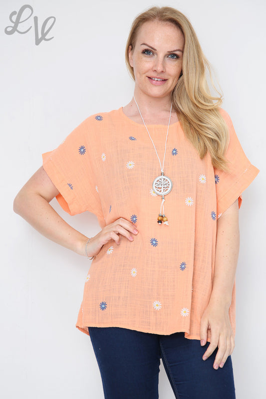 Ladies Ditsy Daisy Print Top Peach Unit Price £7.99