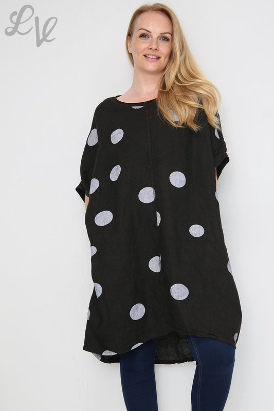 Dames Tuniekjurk met Schouderdetails en Stippenpatroon Zwart Stukprijs €16,99
