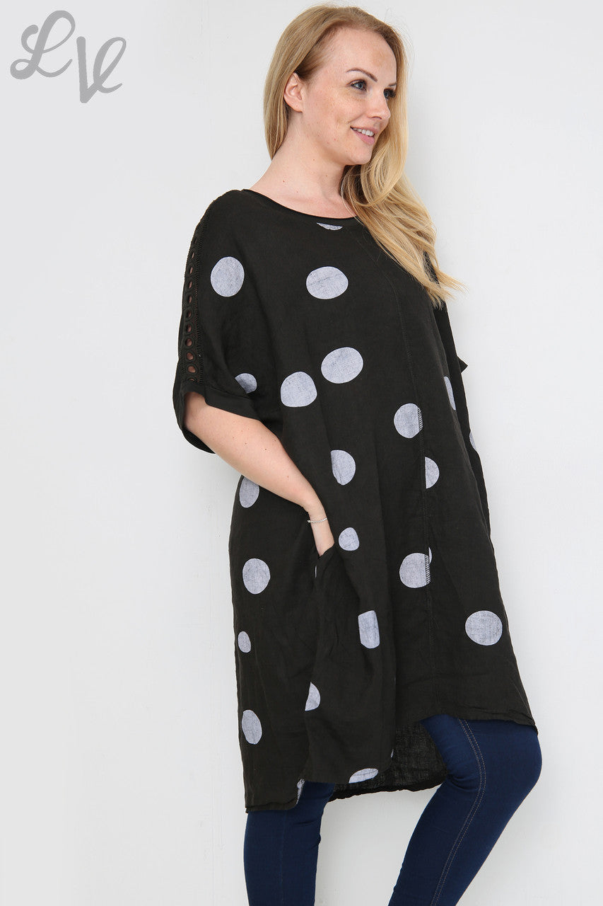 Dames Tuniekjurk met Schouderdetails en Stippenpatroon Zwart Stukprijs €16,99