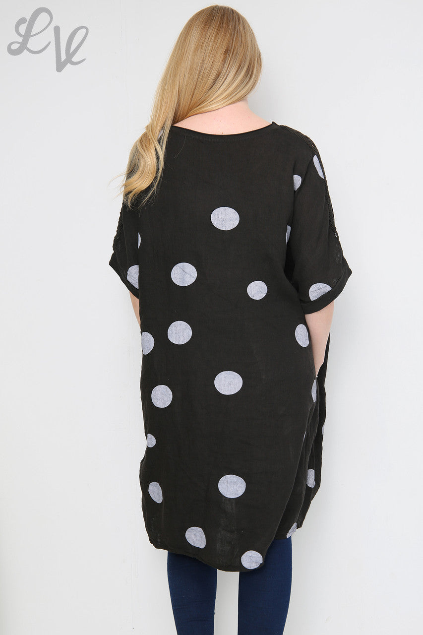 Dames Tuniekjurk met Schouderdetails en Stippenpatroon Zwart Stukprijs €16,99